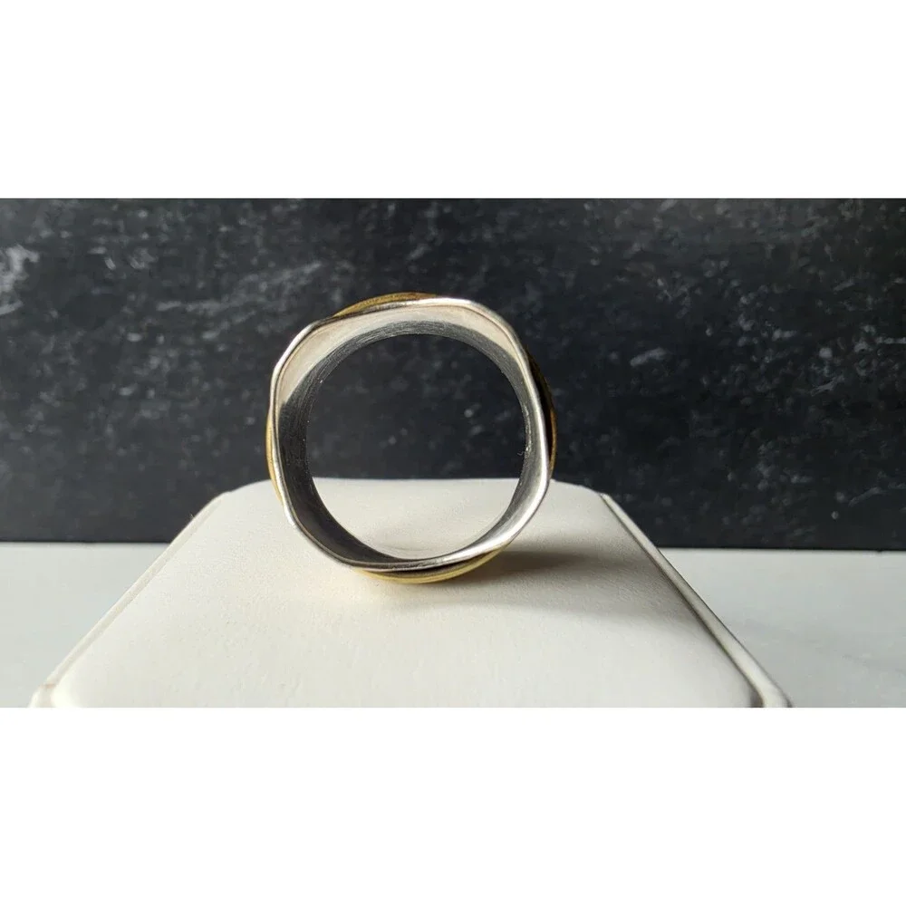 Doug Paulus 925 Hammered Silver Tricolored Spinner Ring, Size US 9 Vintage
